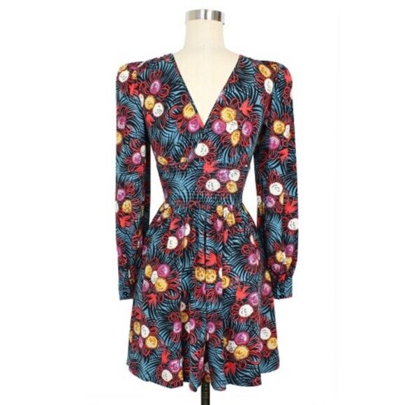 Trashy Diva Bianca Mini Dress 8 NEW Curious Corsage Bird Print 60s Retro Vintage - Picture 2 of 6
